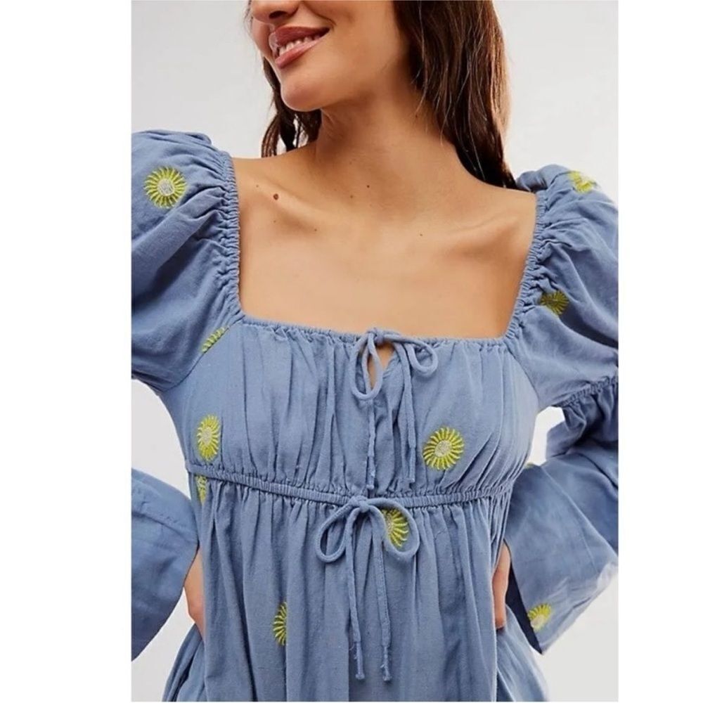 Free People NWT Emory Embroidered Maxi Dress size M in the color blue and yellow - Picture 5 of 9